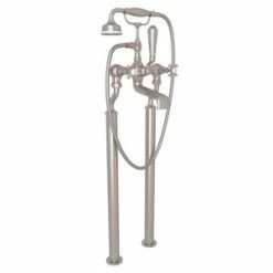 Cheap 🎁 Perrin & Rowe Georgian Era Three Handle Cross Floor Mount Filler in Satin Nickel 😀