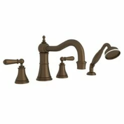 Budget ⭐ Perrin & Rowe Georgian Era 20 gpm 4-Hole Deck Mount Roman Tub Filler with Double Lever Handle in English Bronze 🌟