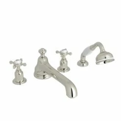 Coupon 👏 Perrin & Rowe 4-Hole Cross Low Level Faucet with Double Lever Handle in Polished Nickel 🔔